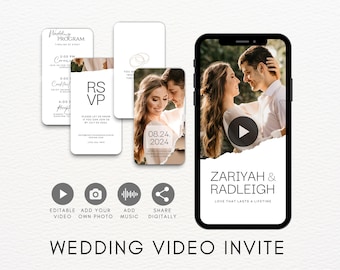 Wedding Video Invitation Illustrated Wedding Invitation Minimalist Wedding Planner Fun Wedding Program Phone Invite Wedding Video Book Canva