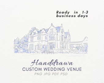 Hand Drawn Wedding Venue Sketch Custom Venue Illustration Wedding Invite 1st Anniversary Gift Personalized Digital Wedding Art