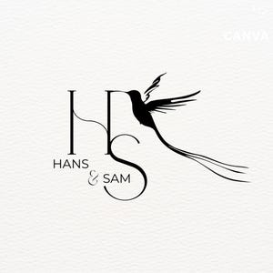 Plantilla de monograma de boda Canva Monograma de boda de pareja Logotipo moderno Monograma de boda personalizado Diseño de logotipo de boda con inicial de letra digital