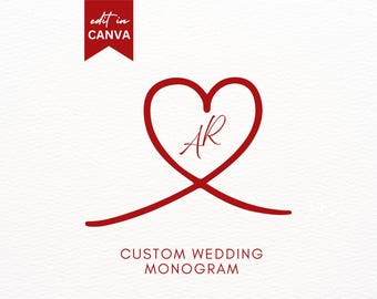 Elegant Wedding Monogram Template Heart Wedding Monogram Logo Modern Wedding Monogram Labels Digital Monogram Letters Wedding Logo Design