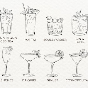 Handgezeichnete Cocktail Symbole Digital Cocktail Clipart Klassische Getränke Illustration Bar Menü Kunst Getränke Grafiken