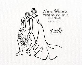 Custom Couple Drawing Quirky Wedding Portrait Personalized Proposal Anniversary Gift Illustration Hand Drawn Engagement Portrait from Photo