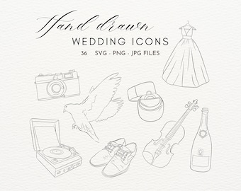 36 Handdrawn Wedding Icons Handdrawn Wedding Illustrations Wedding Timeline Icons Handdrawn Icons Pack Wedding Clipart Wedding SVG Bundle