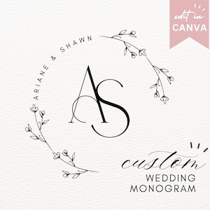 Modelo de monograma de casamento elegante Logotipo de monograma de casamento floral Etiquetas de monograma de casamento modernas Letras de monograma digital Design de logotipo de casamento