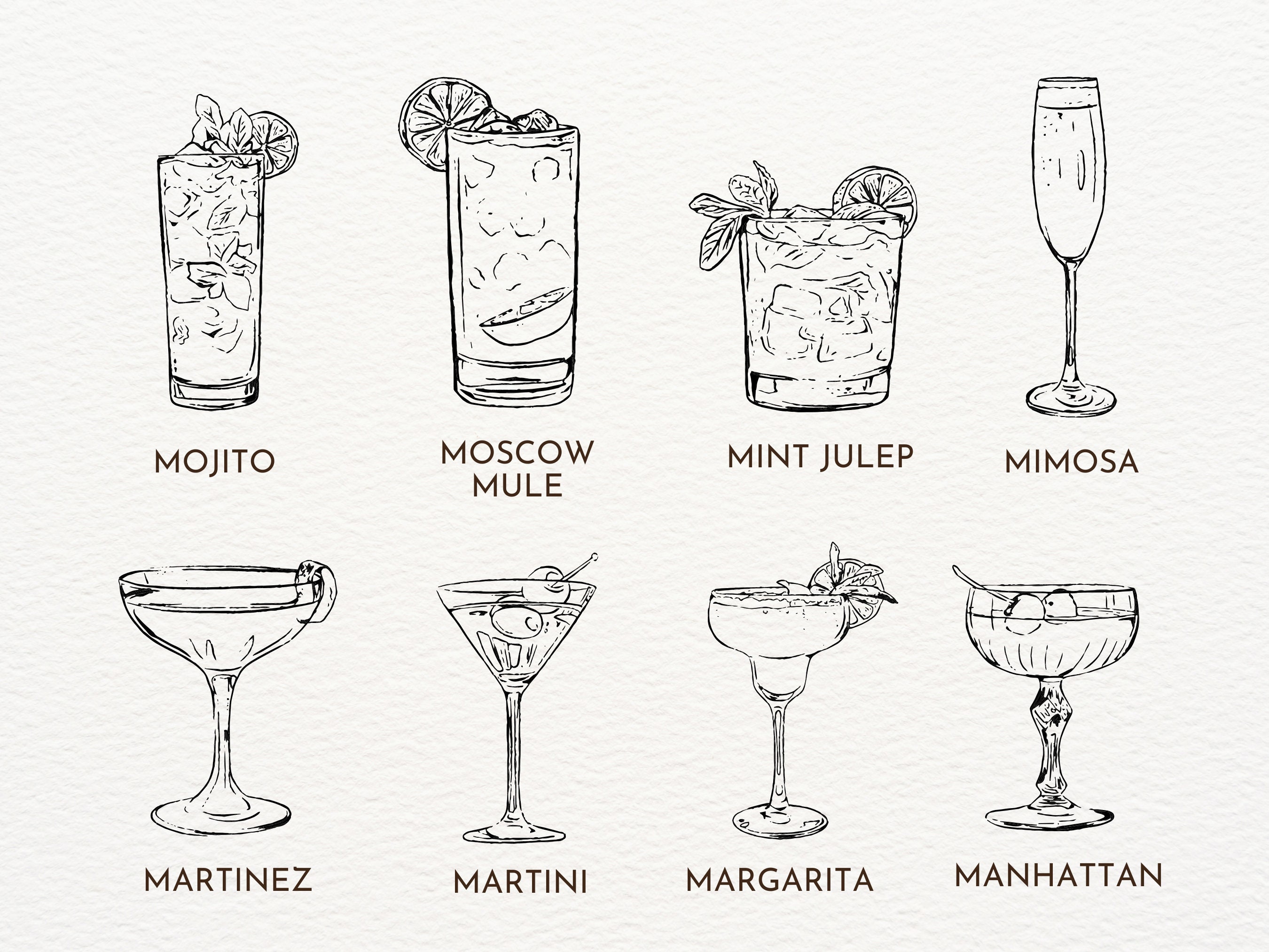 Hand Drawn Cocktail Icons Digital Cocktail Clipart Classic Drink ...