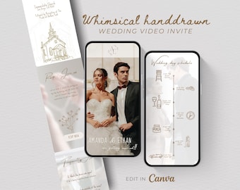 Digital Wedding Video Invitation Template Illustrated Wedding Canva Invite Minimalist Wedding Digital Phone Invite Animated Wedding Program