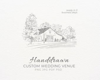 Ilustración de lugar de boda personalizado Boceto digital personalizado del lugar dibujado a mano Invitación de boda Dibujo personalizado a partir de foto Lugar ilustrado