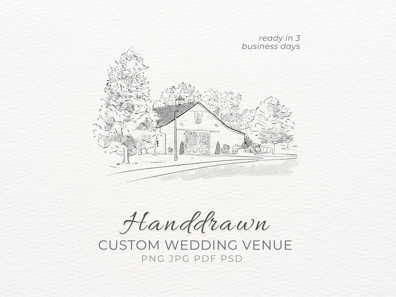 Aangepaste trouwlocatie illustratie gepersonaliseerde handgetekende digitale locatieschets bruiloftsuitnodiging aangepaste tekening van foto-geïllustreerde locatie afbeelding 1