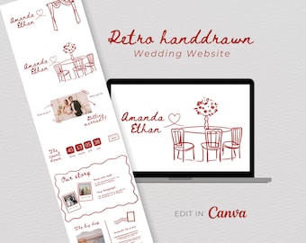 Retro Canva Hochzeits-Website-Vorlage Antwort auf Wasserzeichen Digitale Einladung Skurrile Hochzeitswebsite Spaß Save The Date