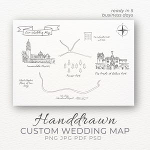 Mapa del lugar de la boda dibujado a mano, recuerdo de boda personalizado (descarga digital)