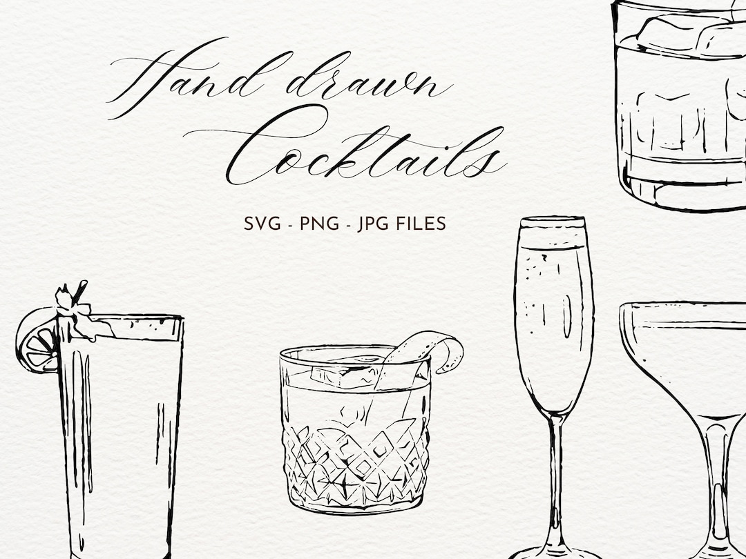 Hand Drawn Cocktail Icons, Classic Drink Clipart (SVG, PNG, JPG ...