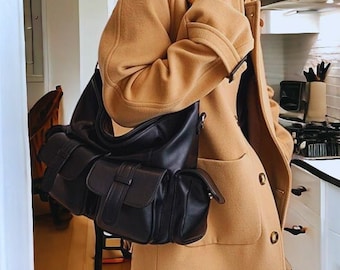 Vegan Leather Shoulder Bag, Spacious Multi-Pocket Crossbody Purse
