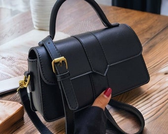 Vintage Leather Messenger Bag, Mini Underarm Shoulder Purse
