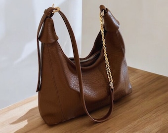 Oryginalna skórzana torba retro, torba typu tote, torebka na ramię, damska torba crossbody, brązowa skórzana torebka, torba z wieloma kieszeniami, codzienna torba damska