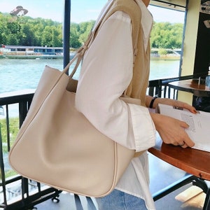 Élégant sac en cuir végétalien, sac à bandoulière en cuir, sac fourre-tout en cuir, sac en cuir à fermeture éclair, grand sac à main en cuir, sac à main femme de tous les jours