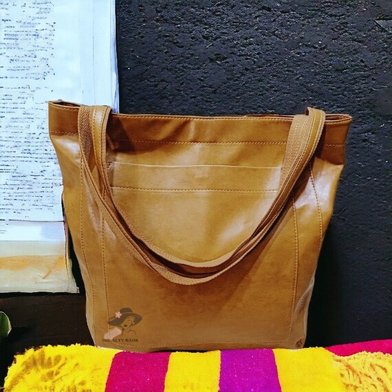 Vegan Leather Tote Bag, Large Multi-pocket Shoulder Bag - Etsy Large Vegan Leather Tote Bag with Wallet, Adjustable Strap, Multiple Pockets main image 0