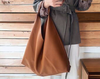 Stylish Leather Shoulder Bag, Smooth Leather Tote Bag, Hobo Shoulder Bag, Spacious Capacity Purse, Leather Shoulder Bag, Woman Purse