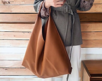 Stylish Leather Shoulder Bag, Smooth Leather Tote Bag, Hobo Shoulder Bag, Spacious Capacity Purse, Leather Shoulder Bag, Woman Purse