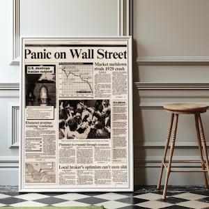 Titular del periódico Vintage Retro New York Wall Street, lunes negro, impresión de póster de papel mate premium, entrega rápida