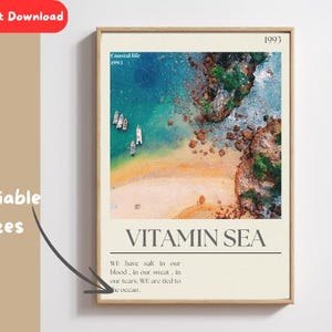 Descarga digital de alta calidad de Vitamin Sea ocean, tamaños variables imprimibles y personalizados, fáciles de imprimir y descargar