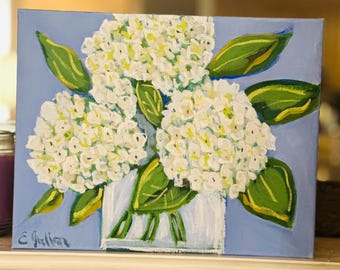 Hortensia, acrílico sobre lienzo de 11 x 14