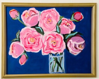 Peonías melancólicas, técnica mixta sobre lienzo