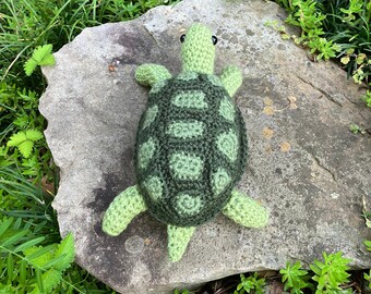 Animal de peluche verde musgo hecho a mano, tortuga de crochet, tortuga adulta, producto terminado, NO es un patrón