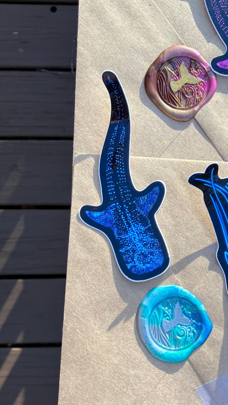 Bioluminescent Blue Whale Shark Sticker: Glossy Vinyl original art