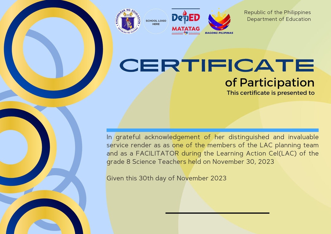 Editable Certificate of Participation Templates Deped Etsy Editable Certificate of Participation Templates Deped Etsy