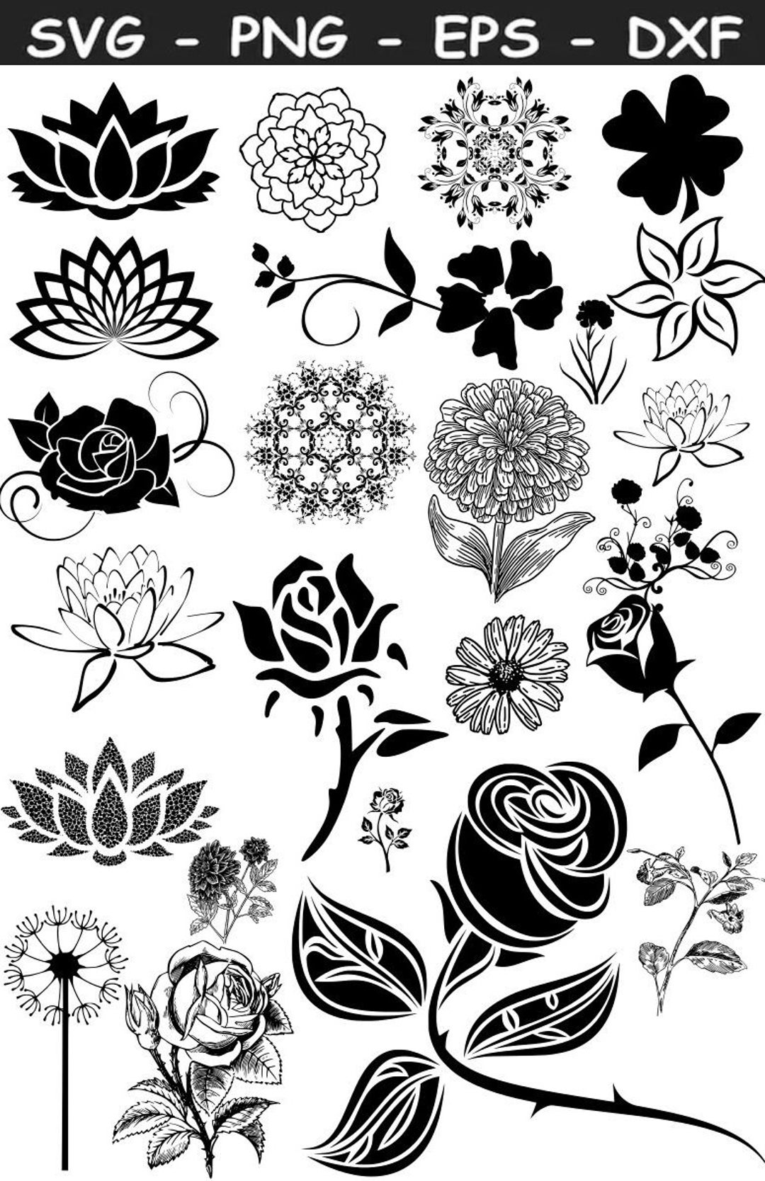 25 Flower Doodle Svg Bundle Flower Svg Flower PNG Digital Download