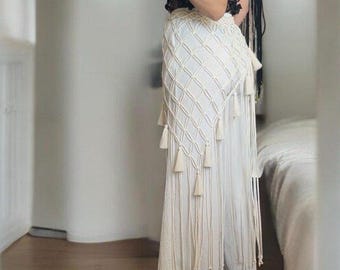 Handmade Cotton Macrame Fishnet Belt | Boho Tassel Waist Wrap Accessory
