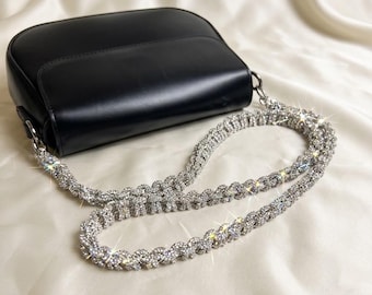 Sparkling Rhinestone Bag Strap | Silver Crystal Shoulder Crossbody Handle