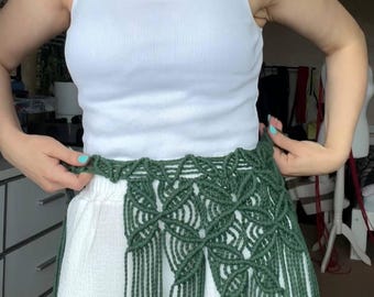 Handmade Macrame Belt | Leaf Floral Pattern Waist Wrap, Boho Festival Accessory