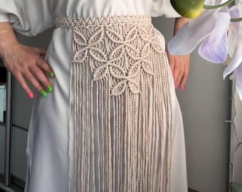 Handmade Macrame Belt | Boho Fringe Waist Wrap, Geometric Knot Design, Cotton Festival Belt