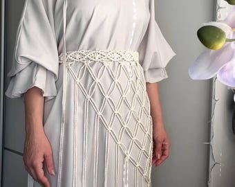 Handmade Macrame Cotton Fringe Skirt | Boho Beach Wrap, Festival Waist Accessory
