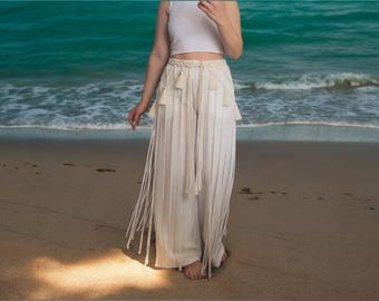 Macrame Fishnet Belt with Cotton Tassels | Boho Waist Wrap, Festival Accessory