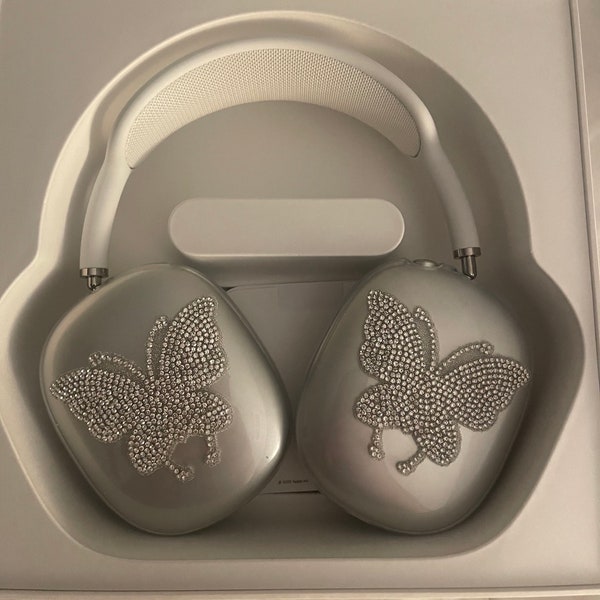 butterfly AirPod Max Case | butterfly Rhinestone Silver AirPod Max Cover, Y2K AirPod Max Case, Two Piece Transparent Case, Airpod Max Case