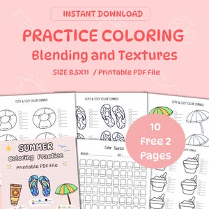 Práctica de coloración, página para colorear de verano, tutorial de coloración, hojas de práctica para colorear, patrones de coloración, tabla de muestras de color, práctica de patrones.