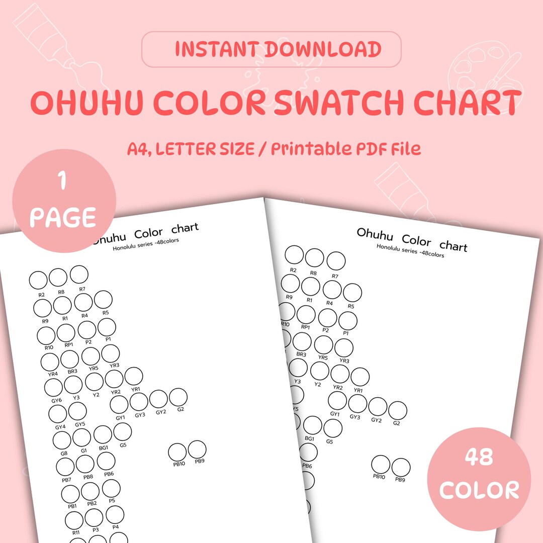 Color Chart 48 Fill In Ohuhu Honolulu Marker Color Chart: 48 Swatch Template (digital Download ...