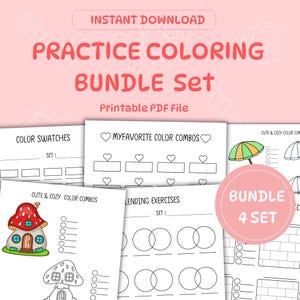 Práctica de coloración, paquete de práctica de coloración, tutorial de coloración, hojas de práctica para colorear, patrones de coloración, tabla de muestras de color, práctica de patrones.