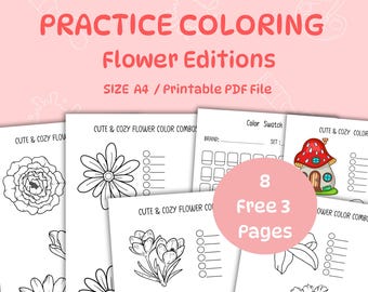 Flower Coloring Practice: Blending, Shading, Swatch Charts (PDF File)