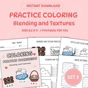 Práctica de coloración, tutorial de coloración, hojas de práctica para colorear, patrones de coloración, tabla de muestras de color, práctica de patrones.