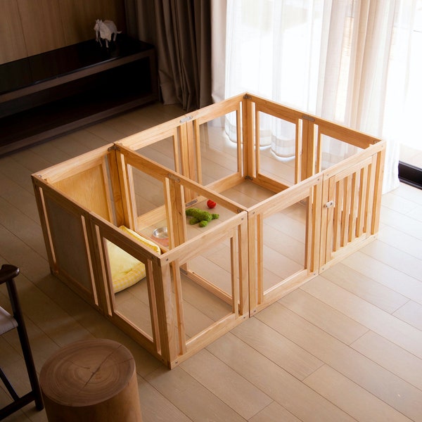 Achie-Dog playpen Indoor(Ultimate), Modern dog pen, wooden puppy, modular design, create separate spaces within the pen