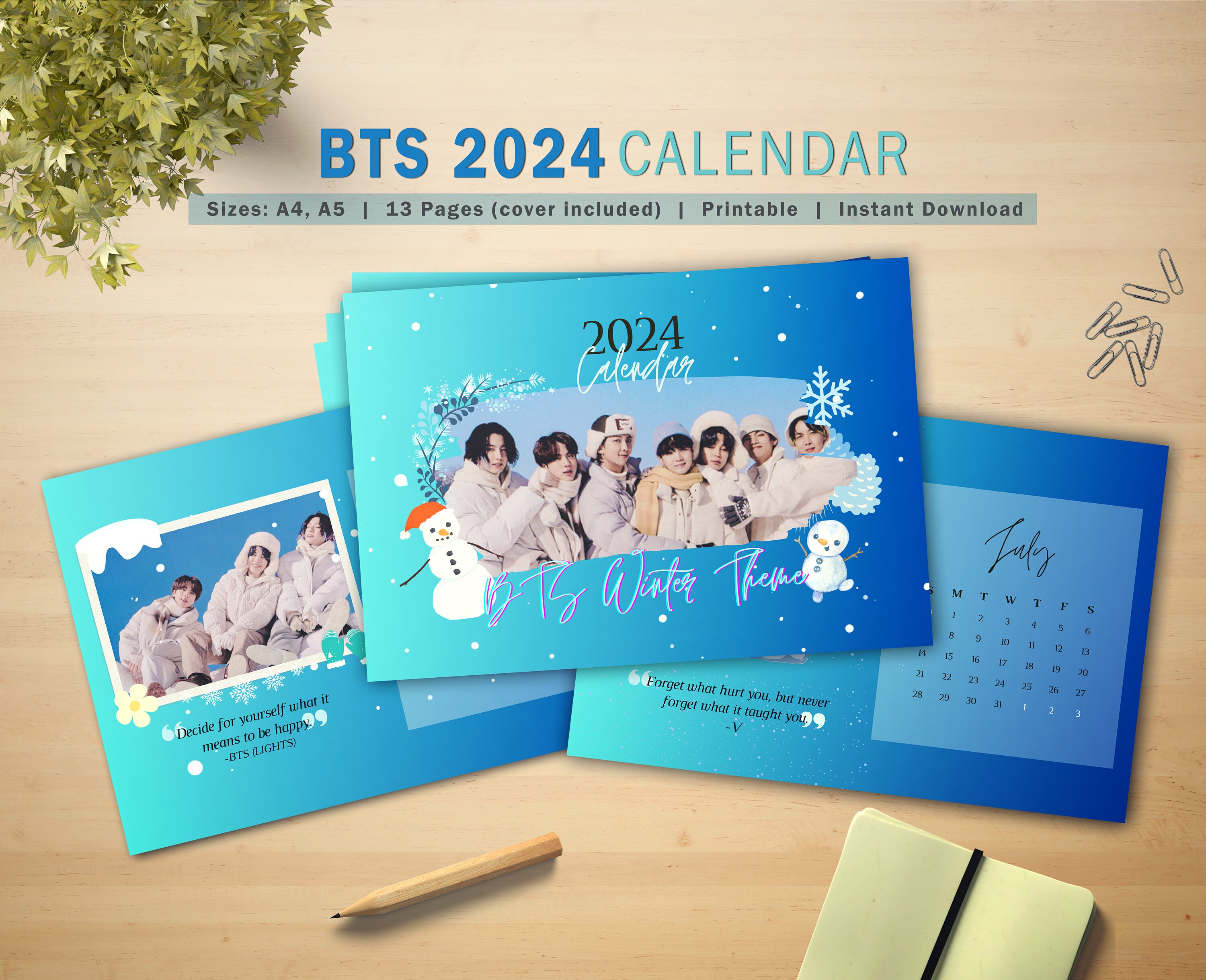 BTS Calendar 2024 BTS Winter Package Bts Desk Calendar Digital Calendar
