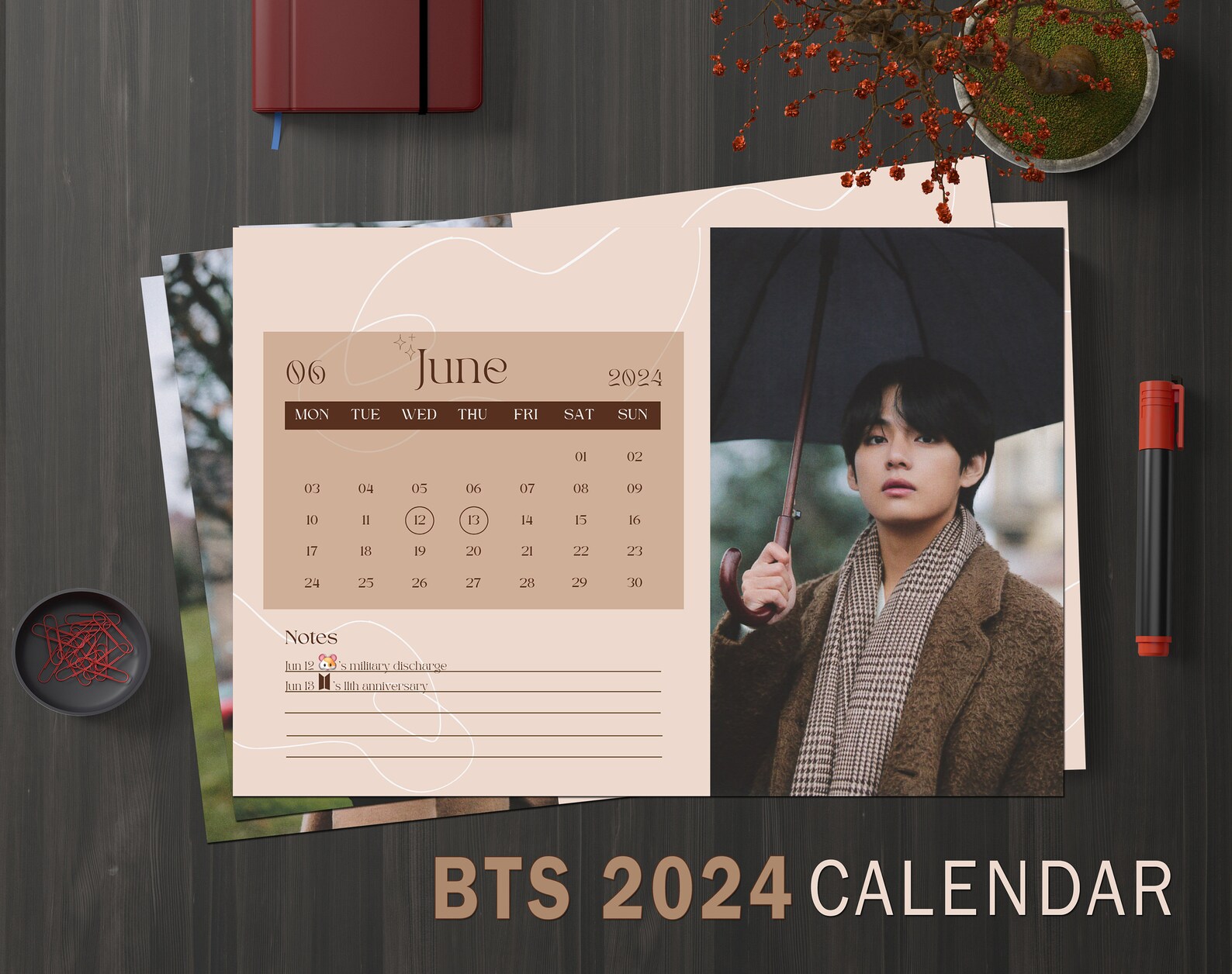 BTS Calendar 2024 BTS Aesthetic Elegant Bts Desk Calendar Digital
