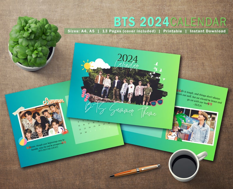 BTS 2024 MONTHLY CALENDAR Summer Theme Desk Calendar Etsy