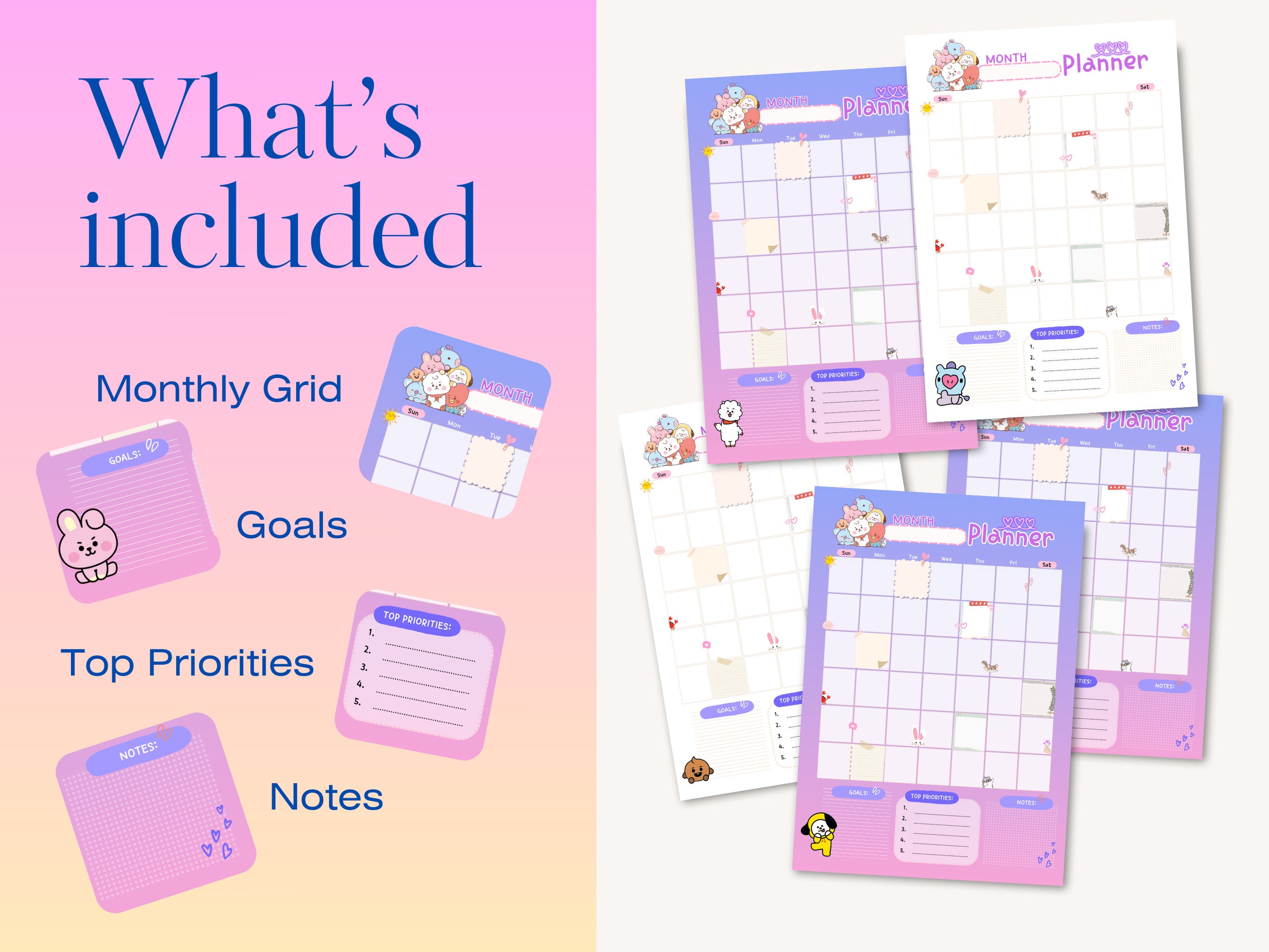 BTS Monthly Planner | BT21 Monthly Planner | KPOP Stationery Journal ...
