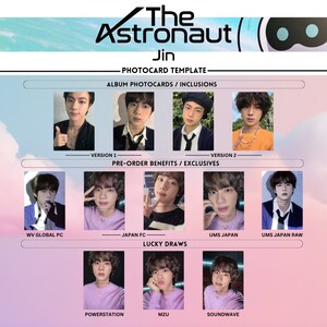 Plantilla imprimible de tarjetas fotográficas del ASTRONAUTA JIN de BTS