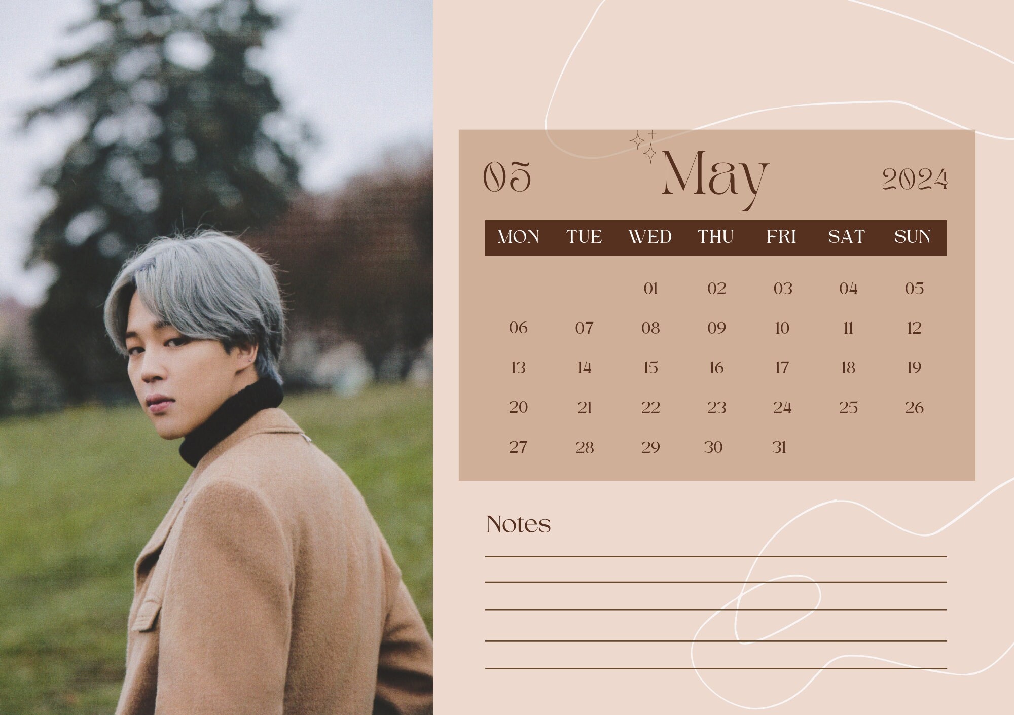 BTS Calendar 2024 BTS Aesthetic Elegant Bts Desk Calendar Digital