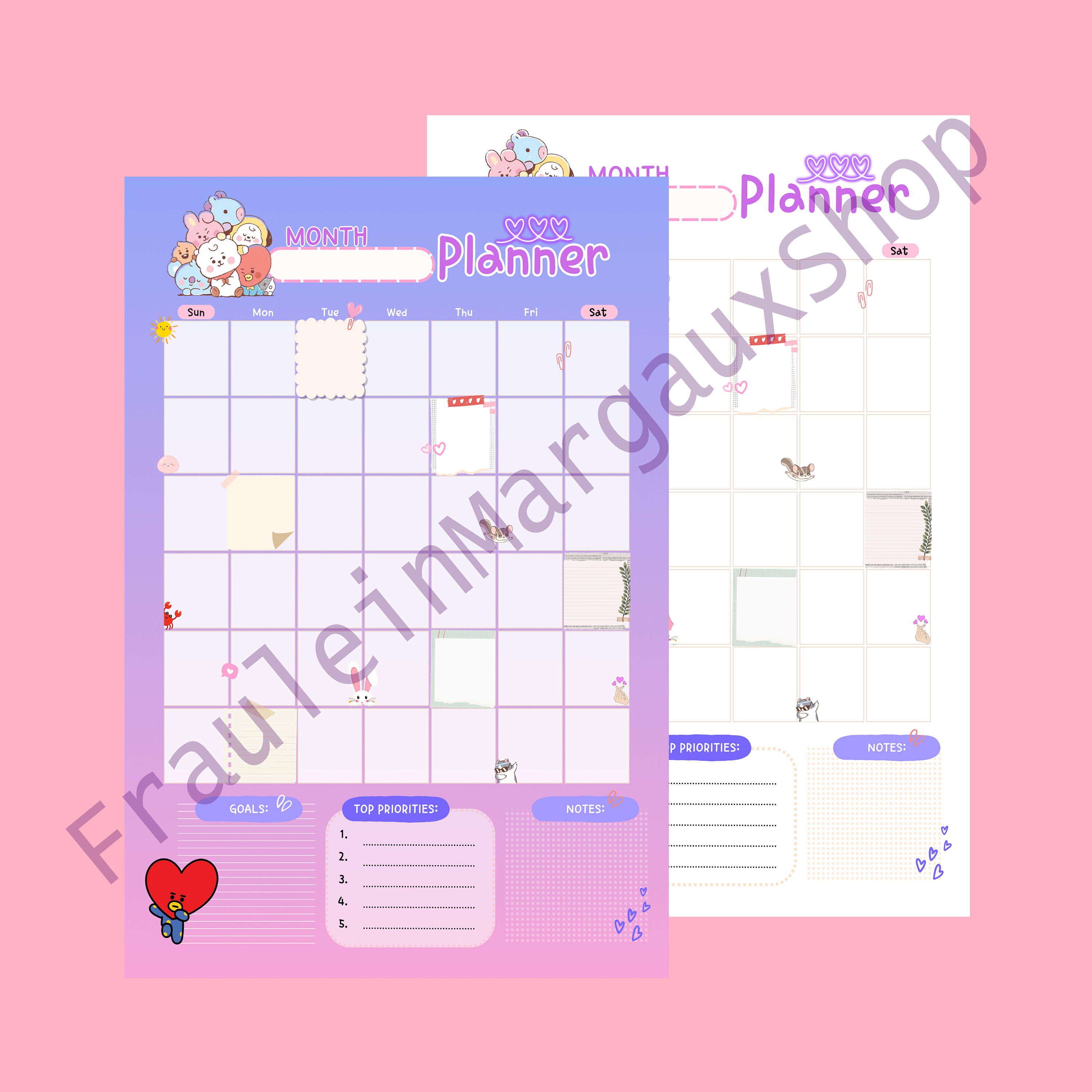 BTS Monthly Planner BT21 Monthly Planner KPOP Stationery Journal ...